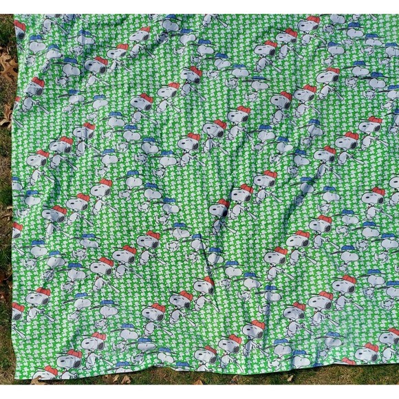 Snoopy Baseball Green White Twin Fitted Flat Pillow Sheet Set Vintage c. 1958 - Picture 11 of 14